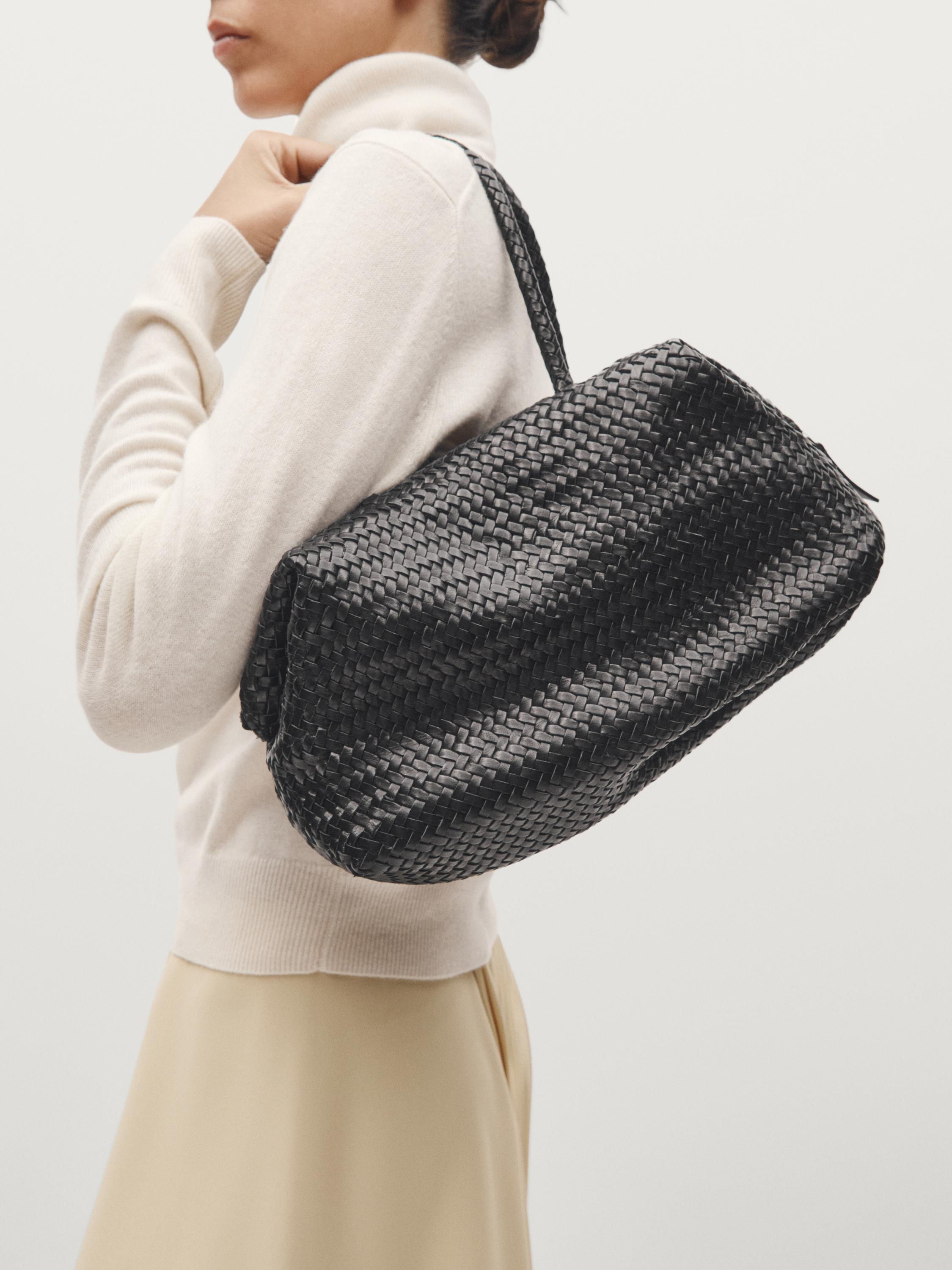 Braided nappa leather satchel bag